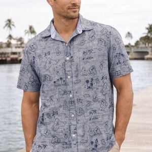 Tommy Bahama Blue Tahiti Paradise Tropical Men's Large Short Sleeve button Shirt